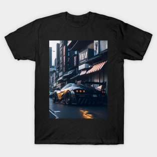 Dark Sports Car in Japanese City T-Shirt